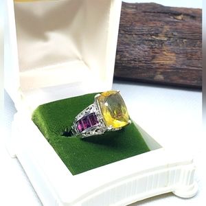 C021 925 citrine with garnet ring